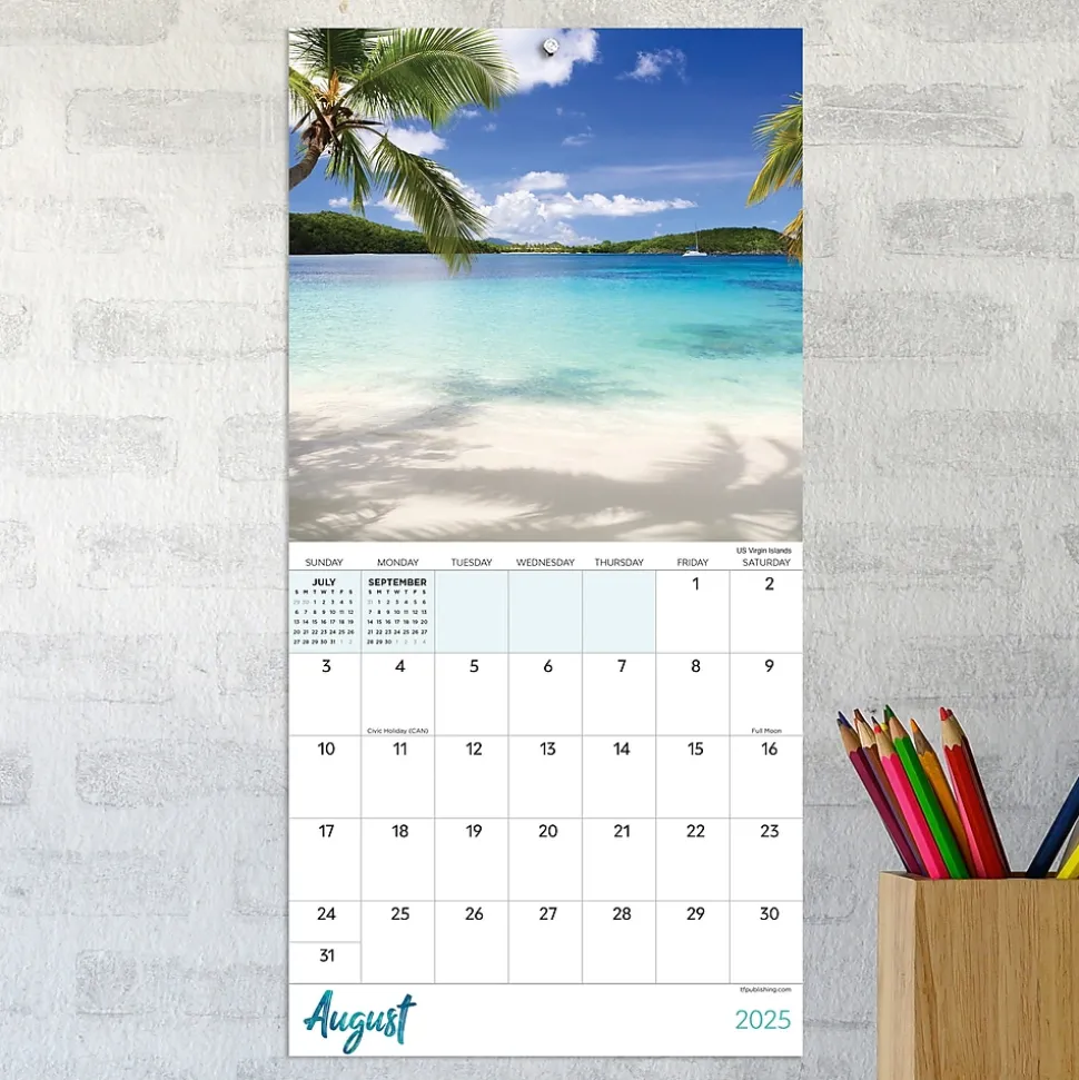 2025 TF Publishing Tropical Beaches 7" x 7" Monthly Wall Calendar (25-2012)