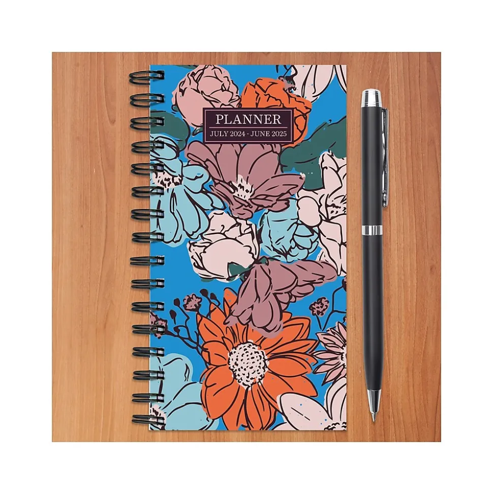 2024-2025 TF Publishing True Blue Flowers 3.5" x 6.5" Academic Weekly & Monthly Planner, Paperboard Cover, Multicolor