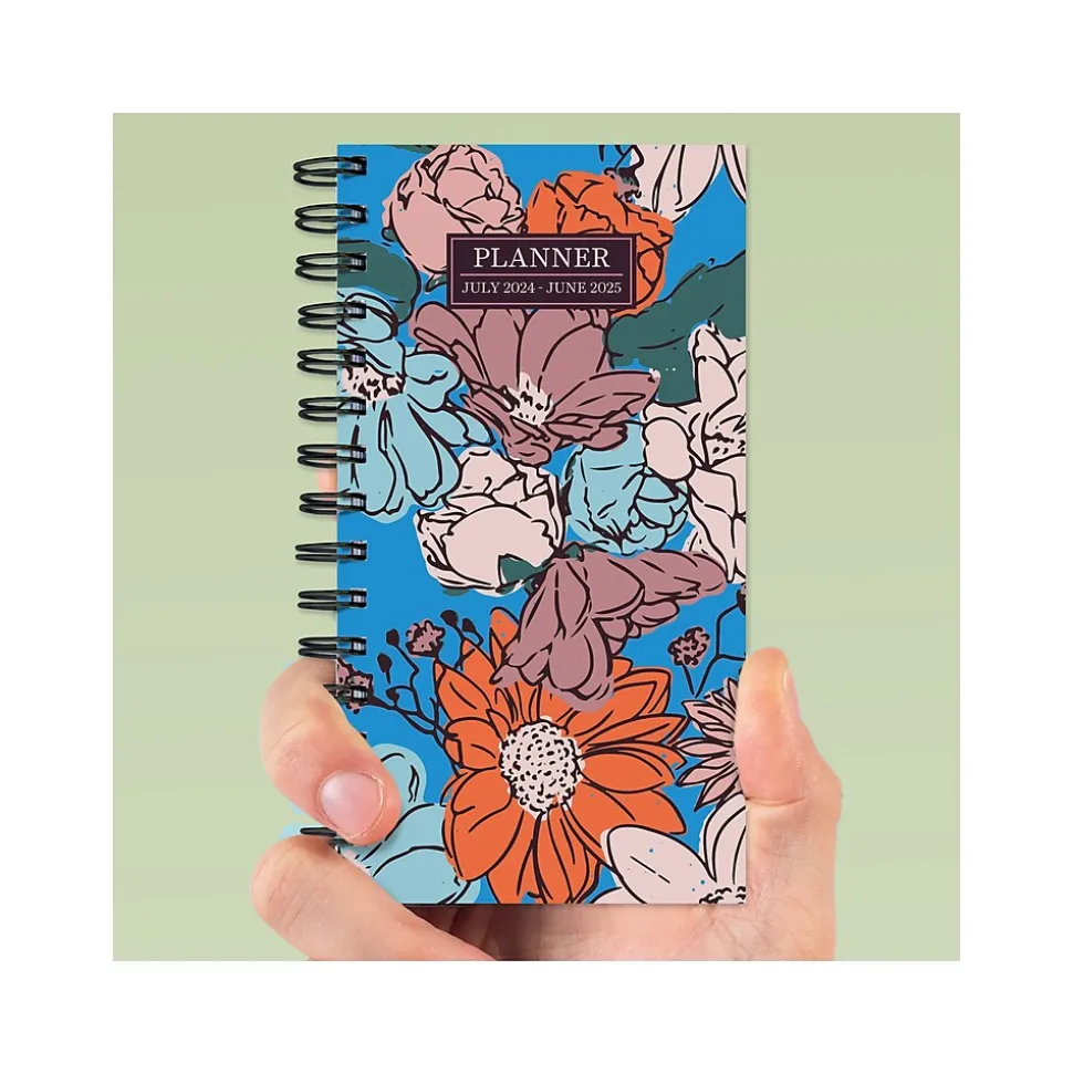 2024-2025 TF Publishing True Blue Flowers 3.5" x 6.5" Academic Weekly & Monthly Planner, Paperboard Cover, Multicolor