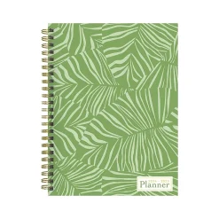 2024-2025 TF Publishing White Lotus Verde Fronds 6" x 8" Academic Weekly & Monthly Planner, Paperboard Cover, Green/White