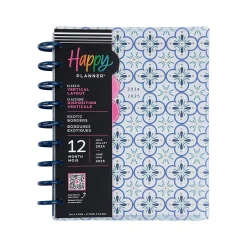 2024-2025 The Happy Planner Exotic Borders 7" x 9.25" Academic Weekly & Monthly Planner, Plastic Cover, White/Blue