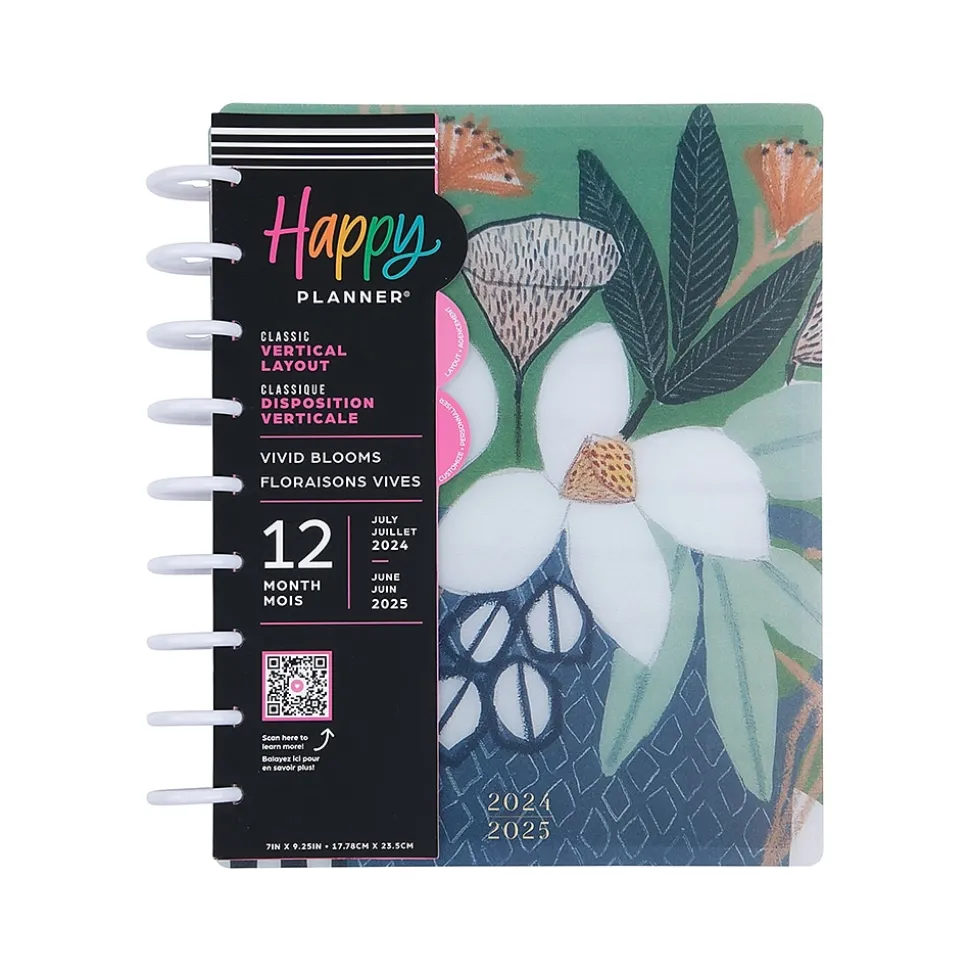2024-2025 The Happy Planner Vivid Blooms 7" x 9.25" Academic Weekly & Monthly Planner, Plastic Cover, Multicolor (PPCD12-478)