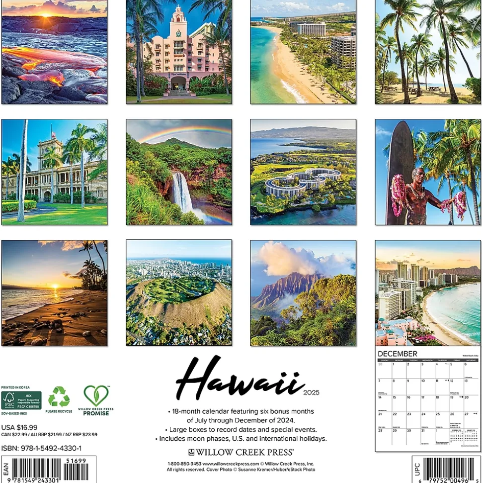 2025 Willow Creek Hawaii 12" x 12" Monthly Wall Calendar (43301)