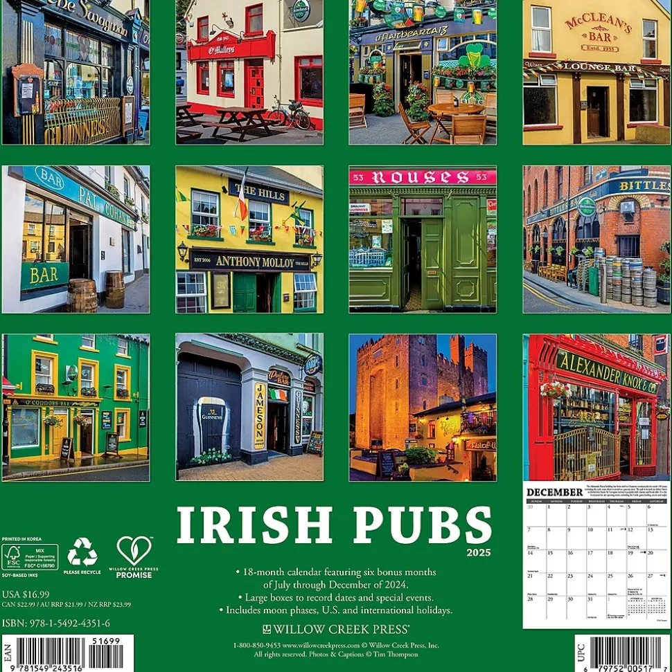 2025 Willow Creek Irish Pubs 12" x 12" Monthly Wall Calendar (43516)