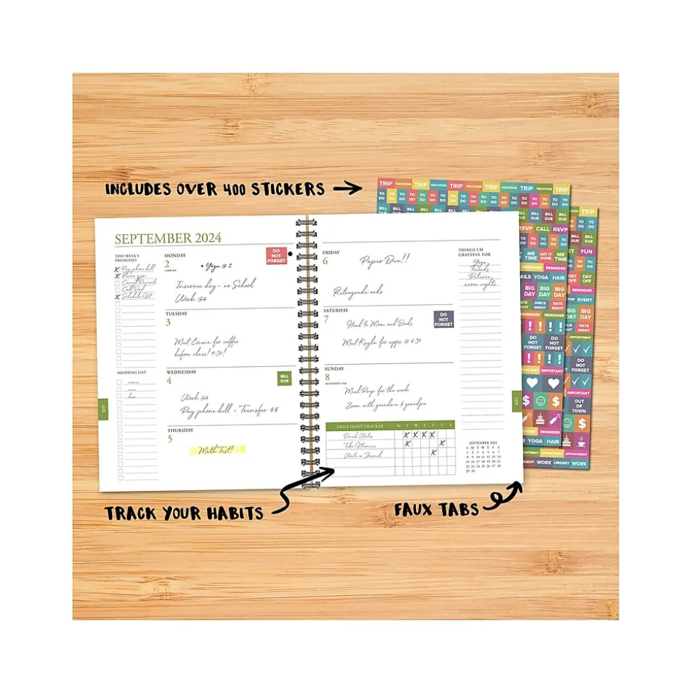 2024-2025 Willow Creek Perfect Peony 8.5" x 11" Academic Weekly & Monthly Planner, Beige/Green (47590)