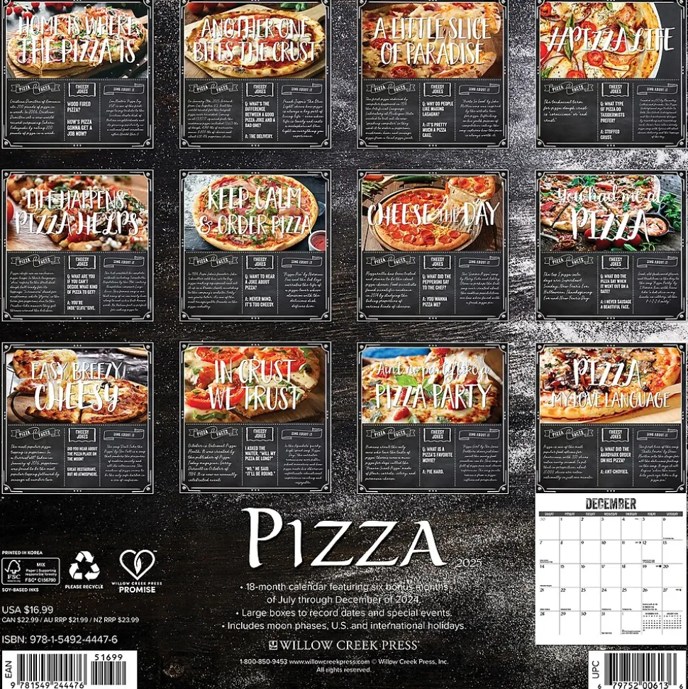 2025 Willow Creek Pizza 12" x 12" Monthly Wall Calendar (44476)