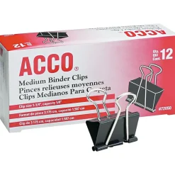 ACCO® Medium Binder Clips, Black, Dozen (A7072050B)