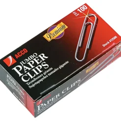 ACCO, Premium Jumbo Paper Clips, Smooth Finish, Jumbo Size 1-7/8", 100/Box (72500)