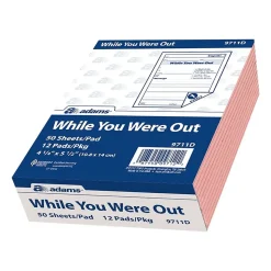 Adams While You Were Out Message Pads, 4.25" x 5.5", Pink, 50 Sheets/Pad, 12 Pads/Pack (9711D)