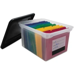Advantus File Tote Storage Box with Snap-on Lid Closure, Letter/Legal, Clear/Black (55802)