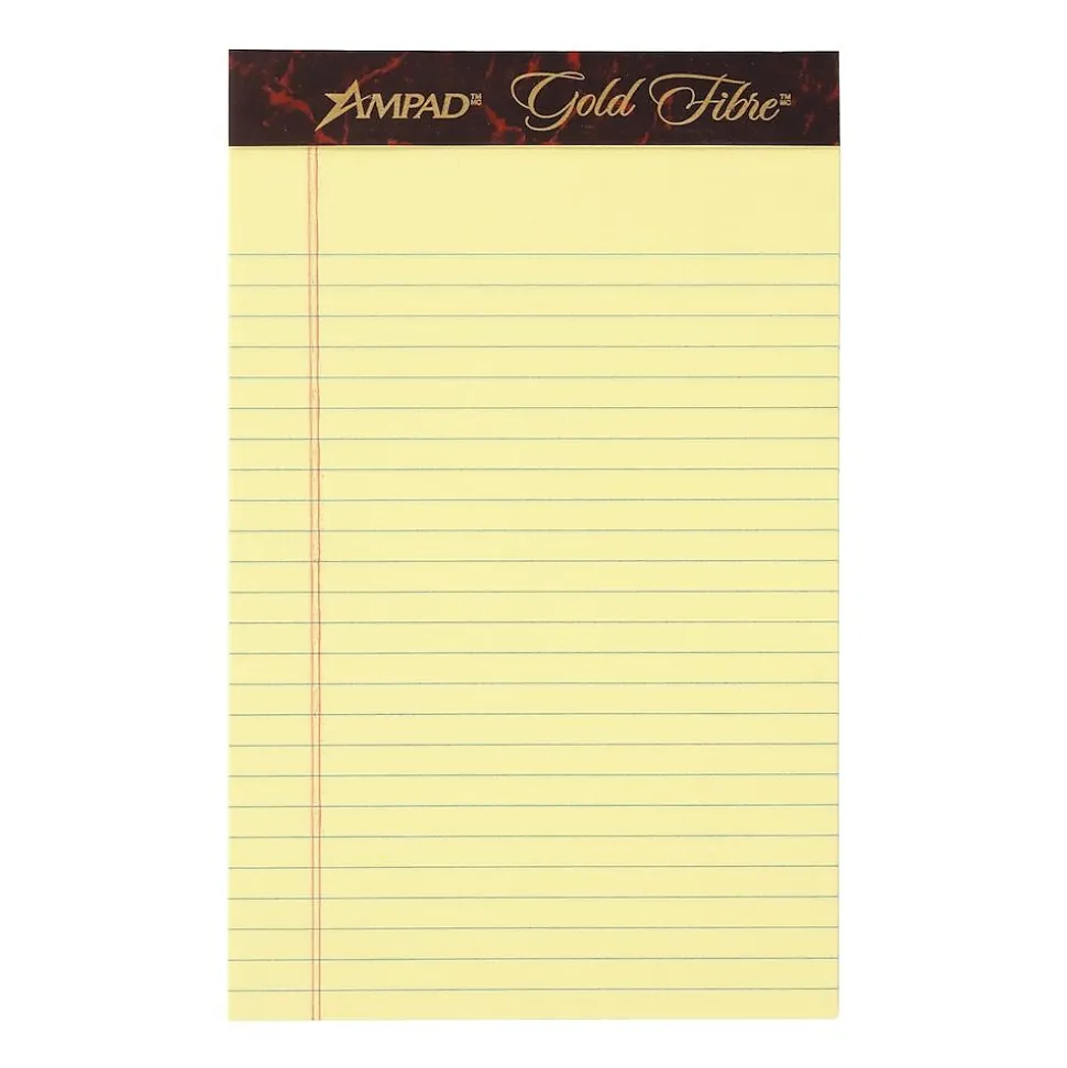Ampad Gold Fibre Notepads, 5" x 8", College Ruled, Canary, 50 Sheets/Pad, 12 Pads/Pack (TOP 20-004R)