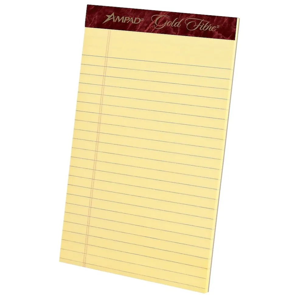 Ampad Gold Fibre Notepads, 5" x 8", College Ruled, Canary, 50 Sheets/Pad, 12 Pads/Pack (TOP 20-004R)