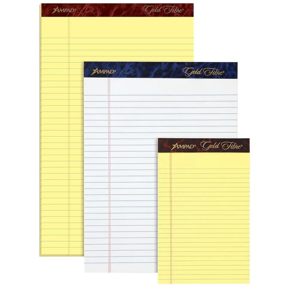 Ampad Gold Fibre Notepads, 5" x 8", College Ruled, Canary, 50 Sheets/Pad, 12 Pads/Pack (TOP 20-004R)