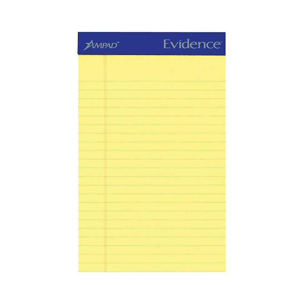 Ampad Evidence Notepads, 5" x 8", College Rule, Canary, 50 Sheets/Pad, 12 Pads/Pack (TOP20-204)