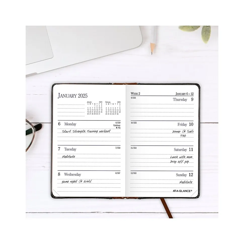 AT-A-GLANCE Fine Diary Pocket Hardcover 2025 Weekly and Monthly Diary, 2.75" x 4.25", Ruled, Black/Brown (74-01-05-25)