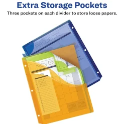 Avery Big Tab Corner Lock Insertable Plastic Dividers with 3 Pockets, 5 Tabs, Multicolor (11273)