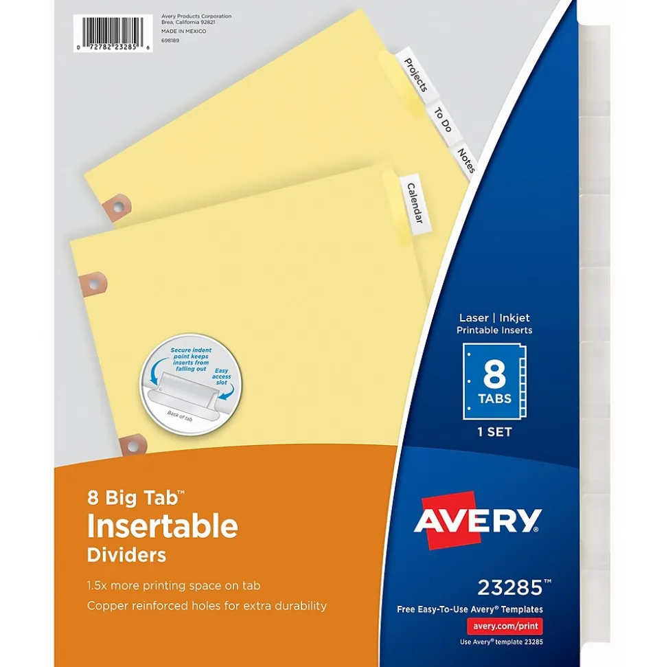 Avery Big Tab Insertable Paper Dividers, 8 Tabs, Clear, Copper Reinforced (23285)