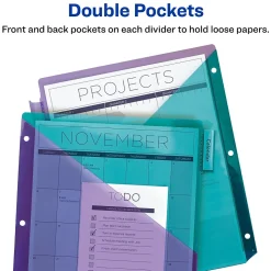 Avery Big Tab Insertable Plastic Dividers with 2 Pockets, 5 Tabs, Two-Tone Multicolor (11982)