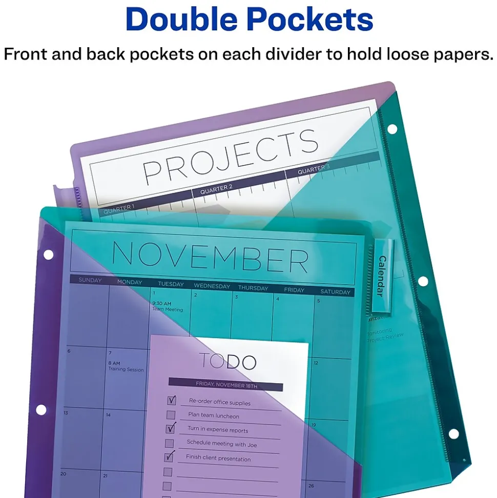 Avery Big Tab Insertable Plastic Dividers with 2 Pockets, 5 Tabs, Two-Tone Multicolor (11982)