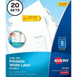 Avery Big Tab Printable Paper Dividers with White Labels, 5 Tabs, 20 Sets/Pack (11434)