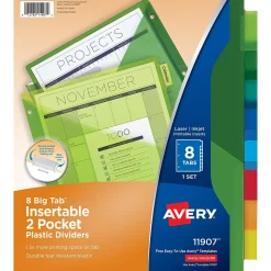 Avery Big Tab Two-Pocket Insertable Plastic Divider, 8 Tabs, Multicolor, 1 Set (11907)