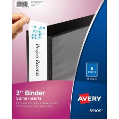 Avery Binder Spine Inserts, 3" Spine Width, White, 15/Pack (89109)