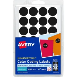 Avery Color-Coding Labels on 4" x 6" Sheets, 3/4" Dia, Black, Non-Printable, 1,008 Labels/Pack (5459)