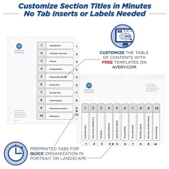 Avery Customizable Table of Contents Divider, 10-Tab, White, 3/Pack (11077)