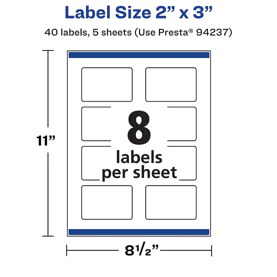 Avery Durable Waterproof Laser/Inkjet Rectangle Labels, 2" x 3", White, 40 Labels/Pack (36559)