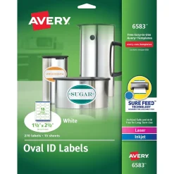 Avery Easy Peel Laser/Inkjet Oval Print to the Edge Labels, 1-1/2" x 2-1/2", White, 270 Labels/Pack (6583)