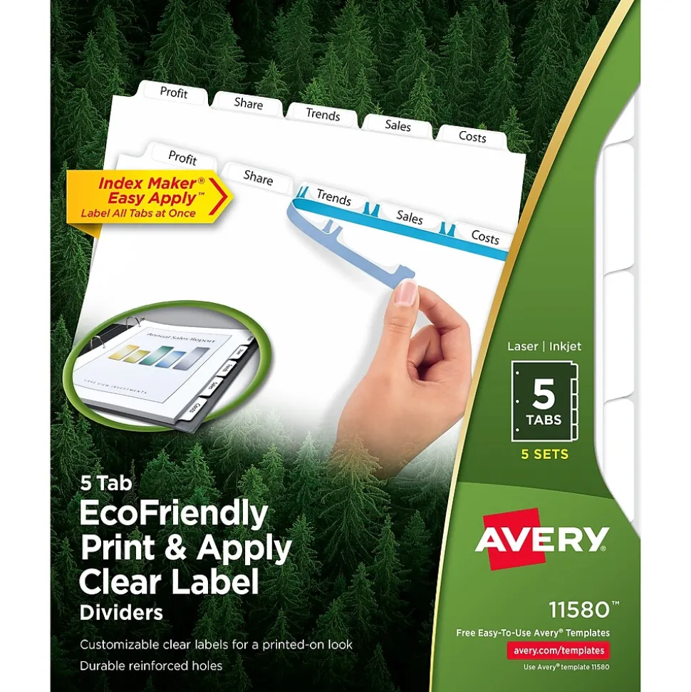 Avery EcoFriendly Index Maker Dividers, 5 Tab, White, 5/Pack (AVE11580)
