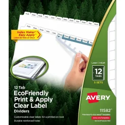 Avery EcoFriendly Index Maker Print & Apply Label Paper Dividers, 12 Tab, White, 5/Pack (11582)