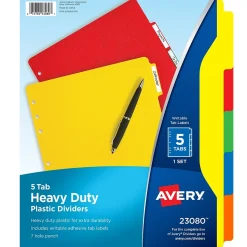 Avery Heavy-Duty Plastic Dividers with White Tab Labels, 5 Tabs, Multicolor (23080)