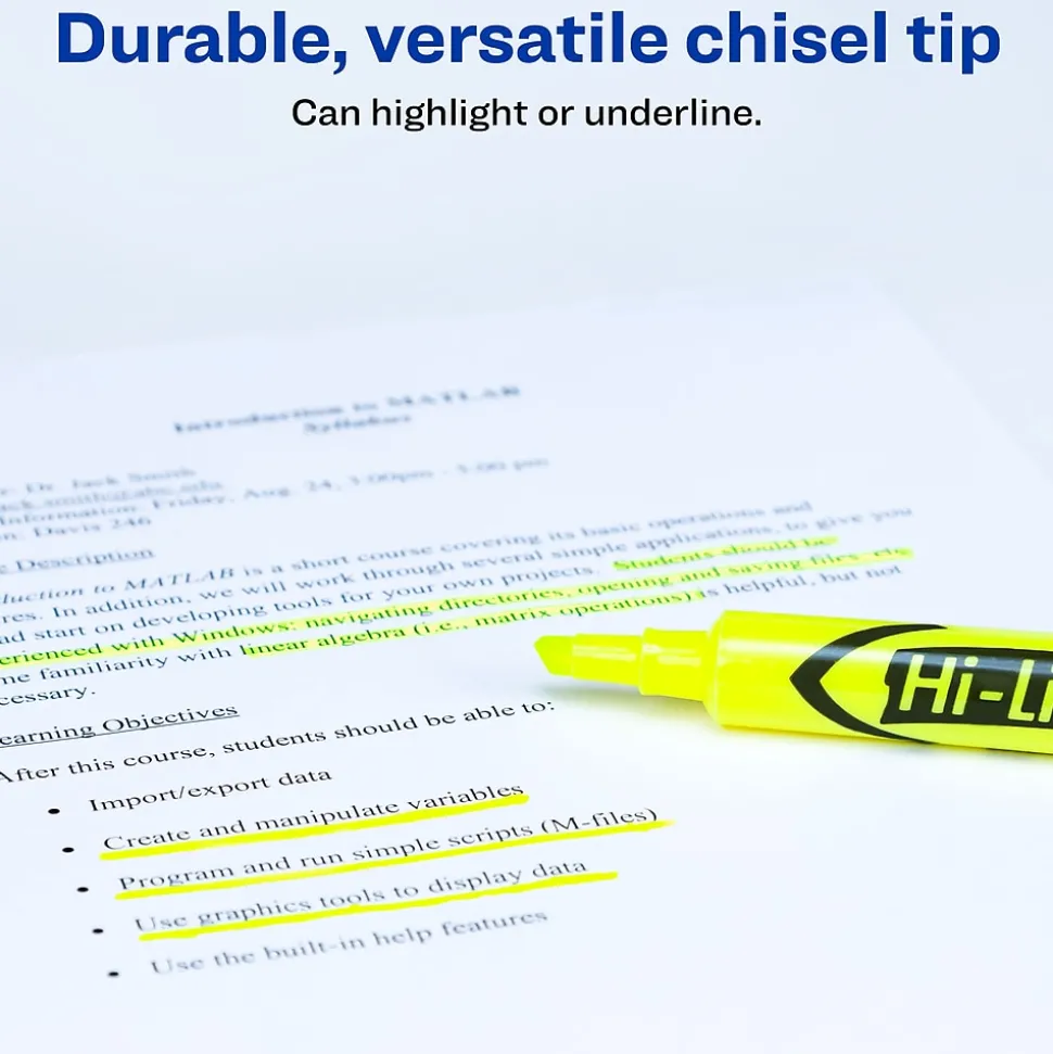 Avery Hi-Liter Desk Style Highlighters, Chisel Tip, Yellow, Dozen (24000)