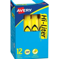 Avery Hi-Liter Desk Style Highlighters, Chisel Tip, Yellow, Dozen (07742)