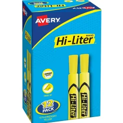 Avery Hi-Liter Tank Highlighters, Chisel, Yellow, Dozen (98035)