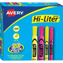 Avery Hi-Liter Tank Highlighter, Chisel Tip, Assorted, 24/Pack (29862)