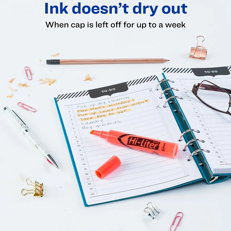 Avery Hi-Liter Tank Highlighters, Chisel, Orange, Dozen (24050)