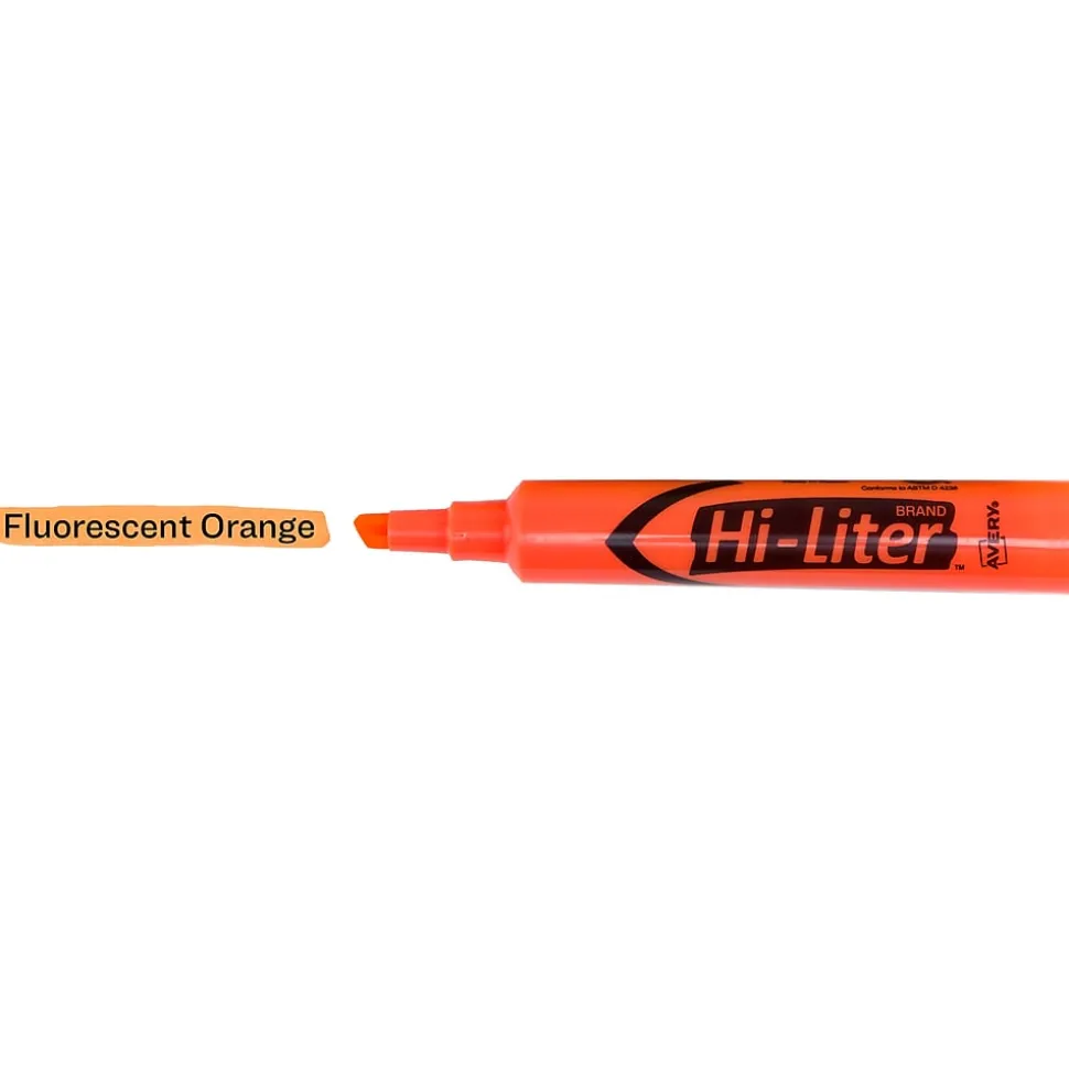 Avery Hi-Liter Tank Highlighters, Chisel, Orange, Dozen (24050)