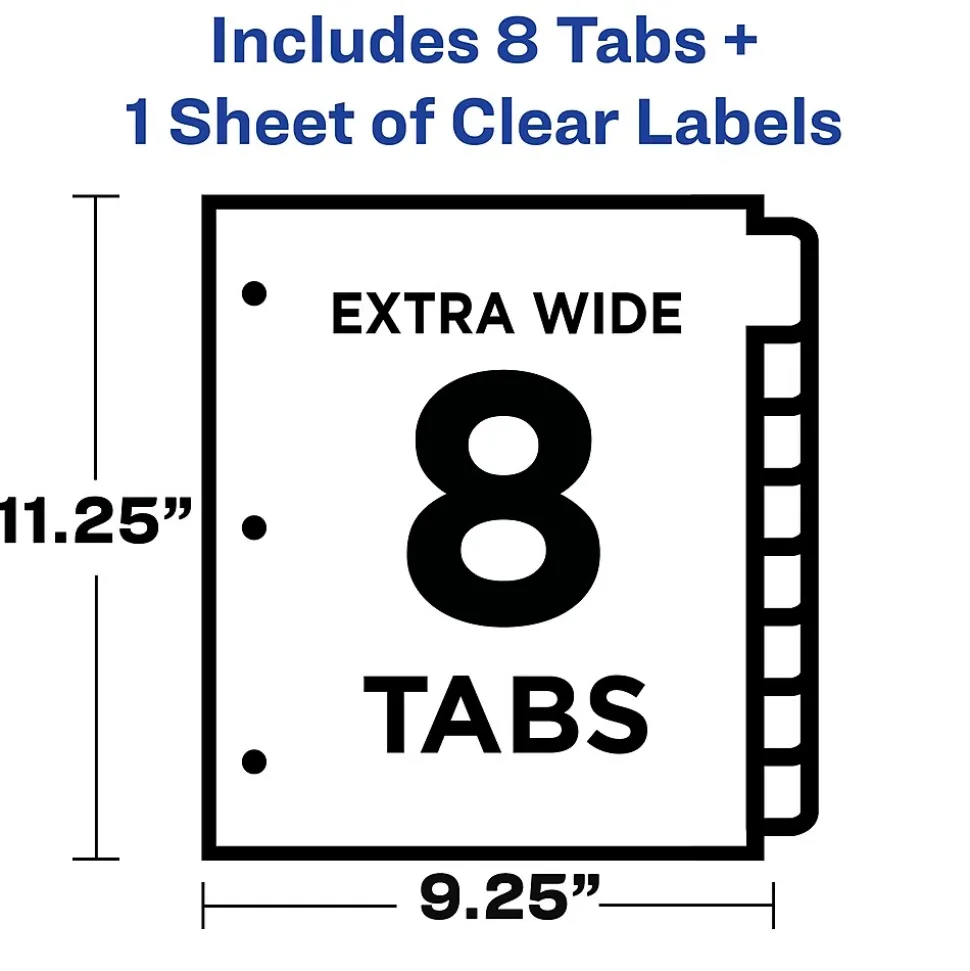 Avery Index Maker Extra-Wide Paper Dividers with Print & Apply Label Sheets, 8 Tabs, White (AVE11439)