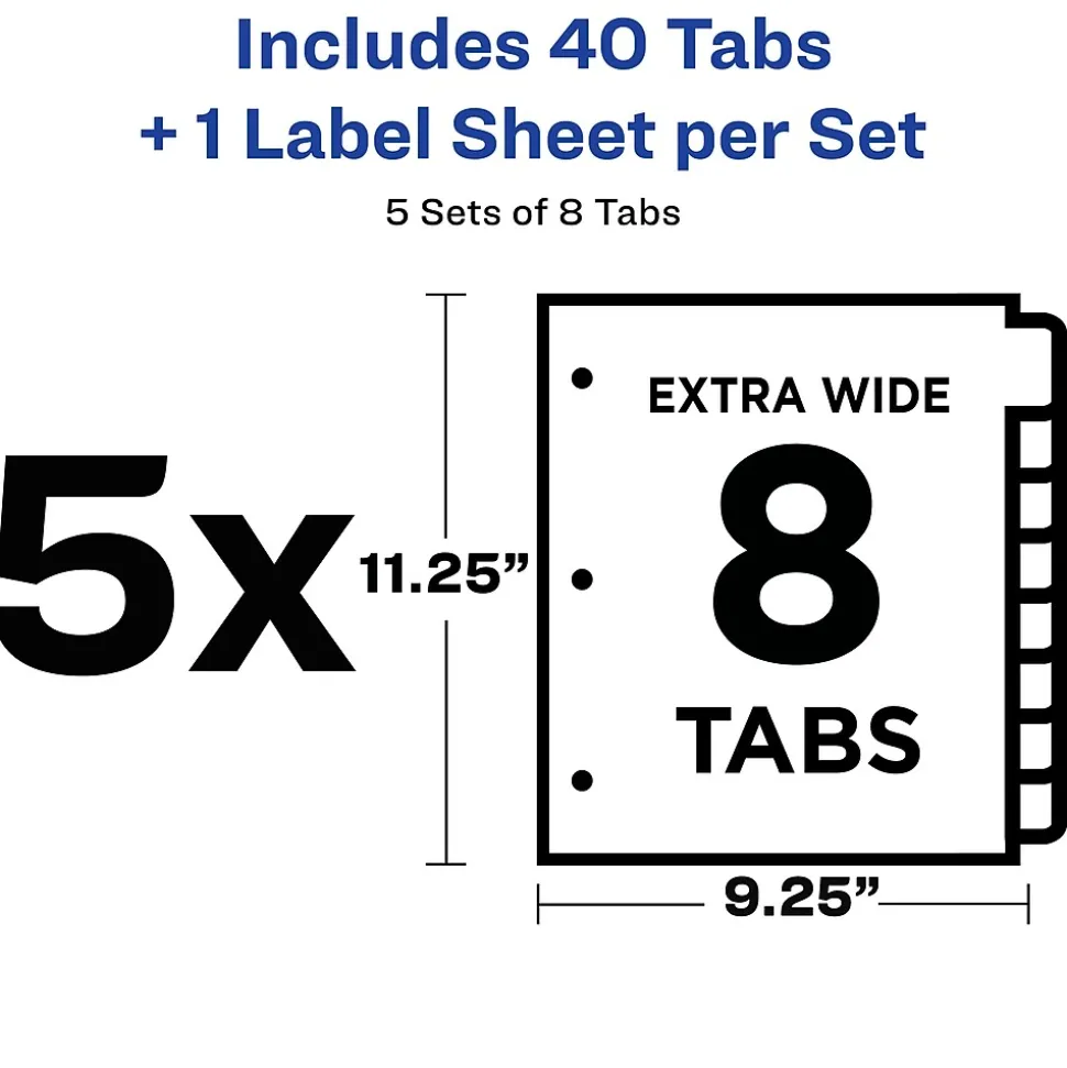 Avery Index Maker Extra-Wide Paper Dividers with Print & Apply Label Sheets, 8 Tabs, White, 5 Sets/Pack (AVE11441)