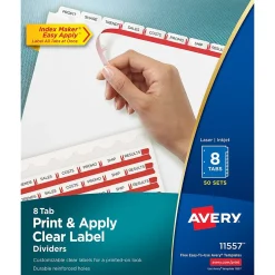 Avery Index Maker Paper Dividers with Print & Apply Label Sheets, 8 Tabs, White, 50 Sets/Pack (11557)