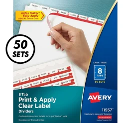Avery Index Maker Paper Dividers with Print & Apply Label Sheets, 8 Tabs, White, 50 Sets/Pack (11557)