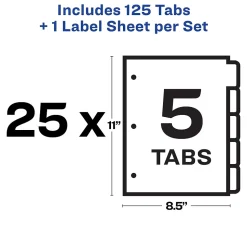 Avery Index Maker Paper Dividers with Print & Apply Label Sheets, 5 Tabs, Pastel, 25 Sets/Pack (11992)
