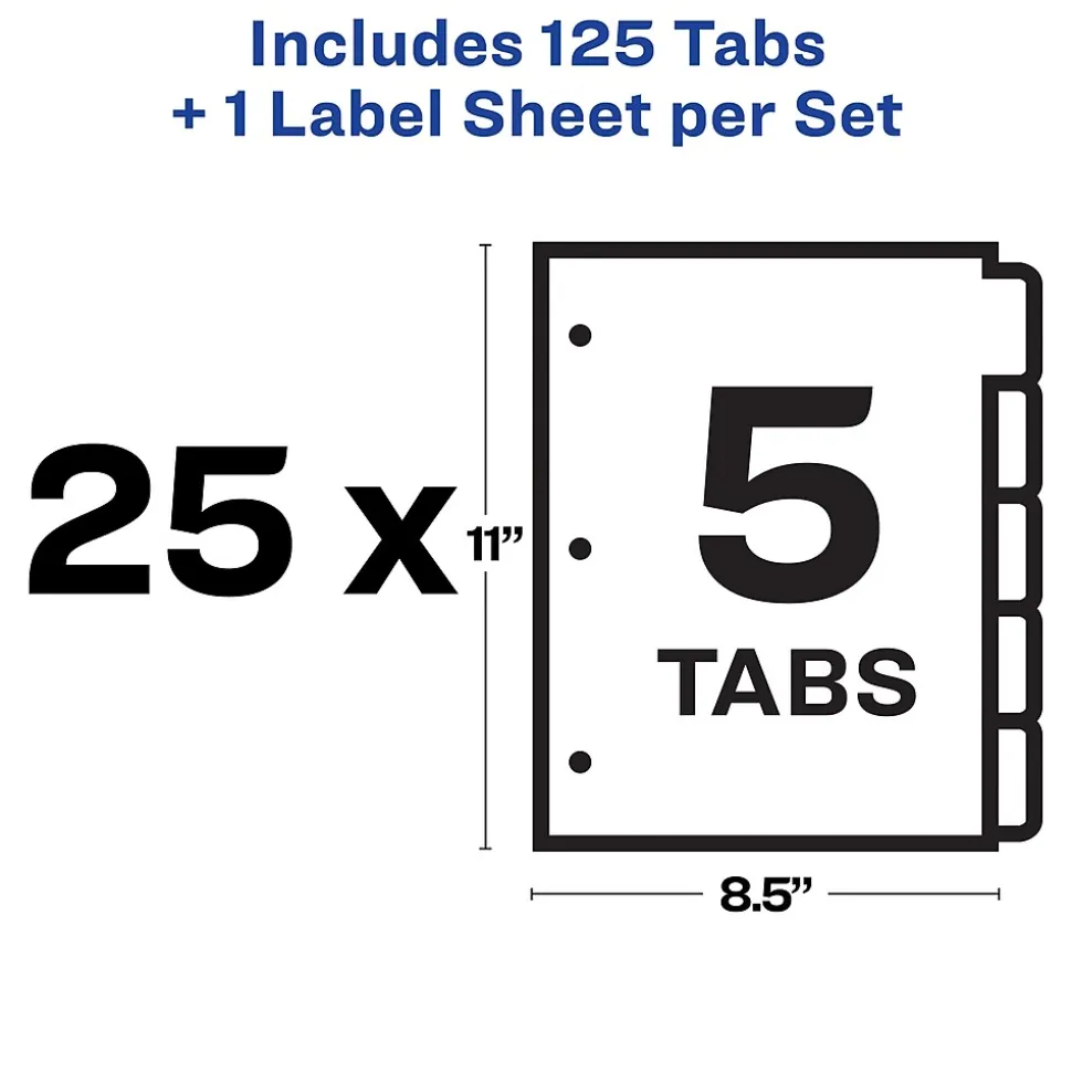 Avery Index Maker Paper Dividers with Print & Apply Label Sheets, 5 Tabs, Pastel, 25 Sets/Pack (11992)
