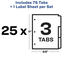 Avery Index Maker Paper Dividers with Print & Apply Label Sheets, 3 Tabs, White, 25 Sets/Pack (11445)