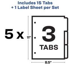 Avery Index Maker Paper Dividers with Print & Apply Label Sheets, 3 Tabs, White, 5 Sets/Pack (11435)
