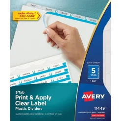 Avery Index Maker Plastic Dividers with Print & Apply Label Sheets, 5 Tabs, Frosted White (11449)