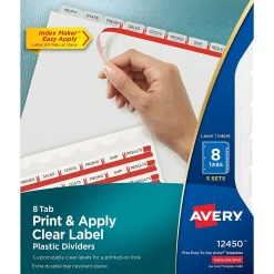 Avery Index Maker Plastic Dividers with Print & Apply Label Sheets, 5 Tabs, Frosted White, 5 Sets/Pack (12450)