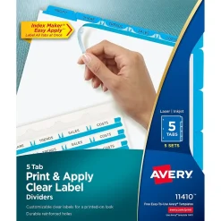 Avery Index Maker Print & Apply Label Paper Dividers, 5-Tab, Blue, 5 Sets/Pack (11410)